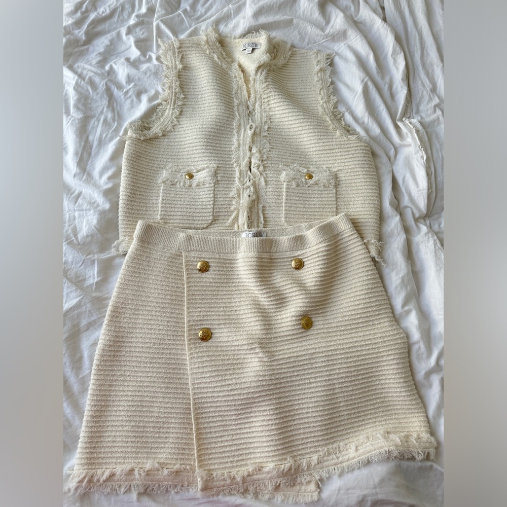 J. Crew textured Mini Skirt and vest with Gold Buttons